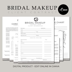 Bridal Makeup Artist Contract, Bridal Hair Contract, Bridal Party Hairstyling Service Agreement Template, Wedding Hair and Makeup Forms