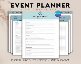 Event Planner Questionnaire, Event Management questionnaires Template, Event Planning Intake Form, Event Management, Client onboarding