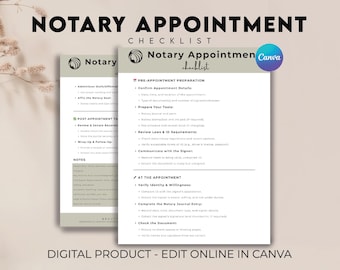 Editable Notary Appointment Checklist, Mobile Notary Public Professionals, Notary Public Templates, Notary Public Check List, Invoice