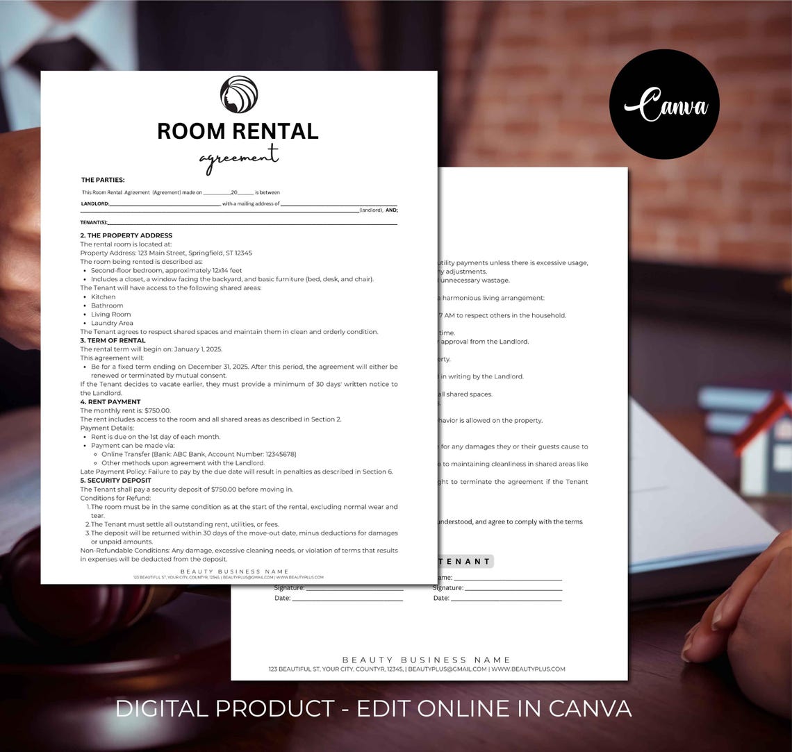 Editable Room Rental Agreement Template, Roommate Room Rental Agreement ...