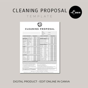 Cleaning Proposal Template, Editable Cleaning Service Proposal, Estimate Template, Cleaning Checklist, Janitorial Service, Canva Templates