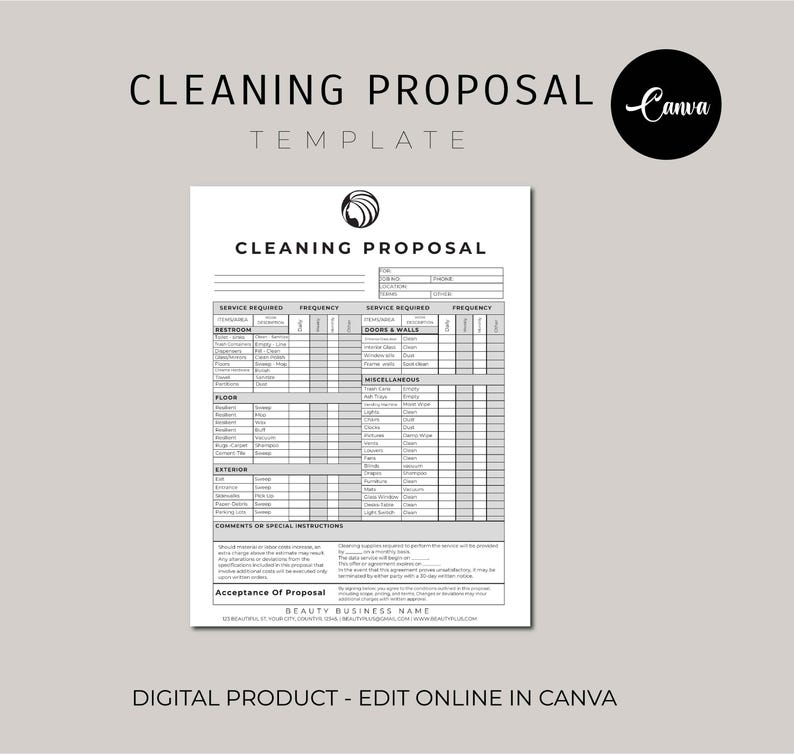 Cleaning Proposal Template, Editable Cleaning Service Proposal