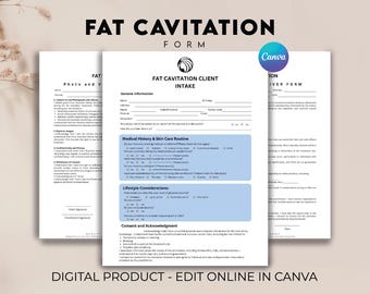 Fat Cavitation Consent Form, Esthetician Business Form, Consultation Forms, Cavitation Consent Form,  Fat Dissolving Consent Forms, Invoice