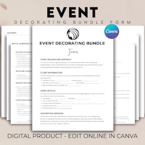 Event Decorating Service Contract, Editable Event Planning Services, Party Decorator Business Forms, Event Planning Forms, Invoice Template