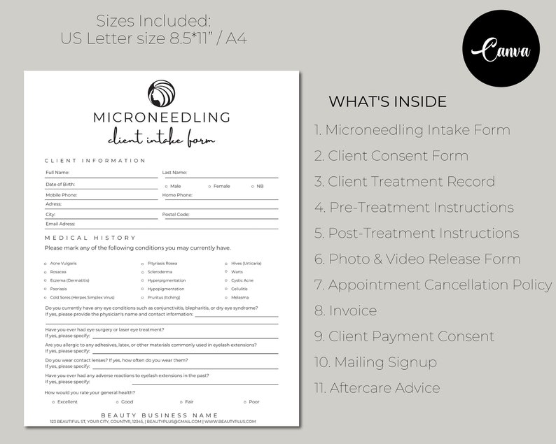 Microneedle Form, Microneedle Consent, Microneedling Aftercare ...