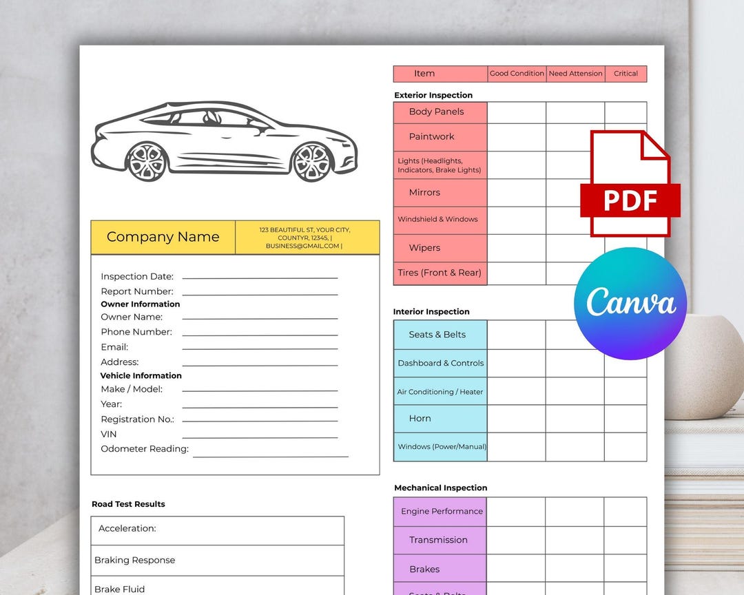 Vehicle Inspection Report, Used Vehicle Inspection Sheet, Printable ...