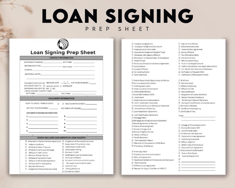 Signing Checklist.pdf Notary Checklist & Loan Signing, Notarial Certificate, Agent Signing ...