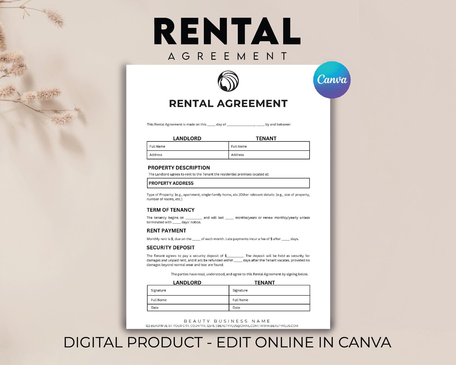 Basic Rental Agreement Template, Simple Rental Agreement Fillable ...