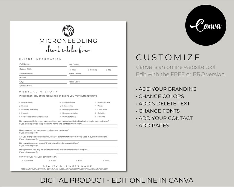 Microneedle Form, Microneedle Consent, Microneedling Aftercare ...