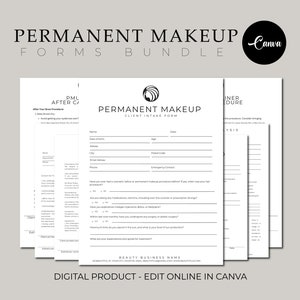Formulários de maquiagem permanente, formulário de consentimento da PMU, cartão de cuidados posteriores da PMU, consulta de maquiagem, formulário para blush labial, microblading, pacote de formulários para esteticista