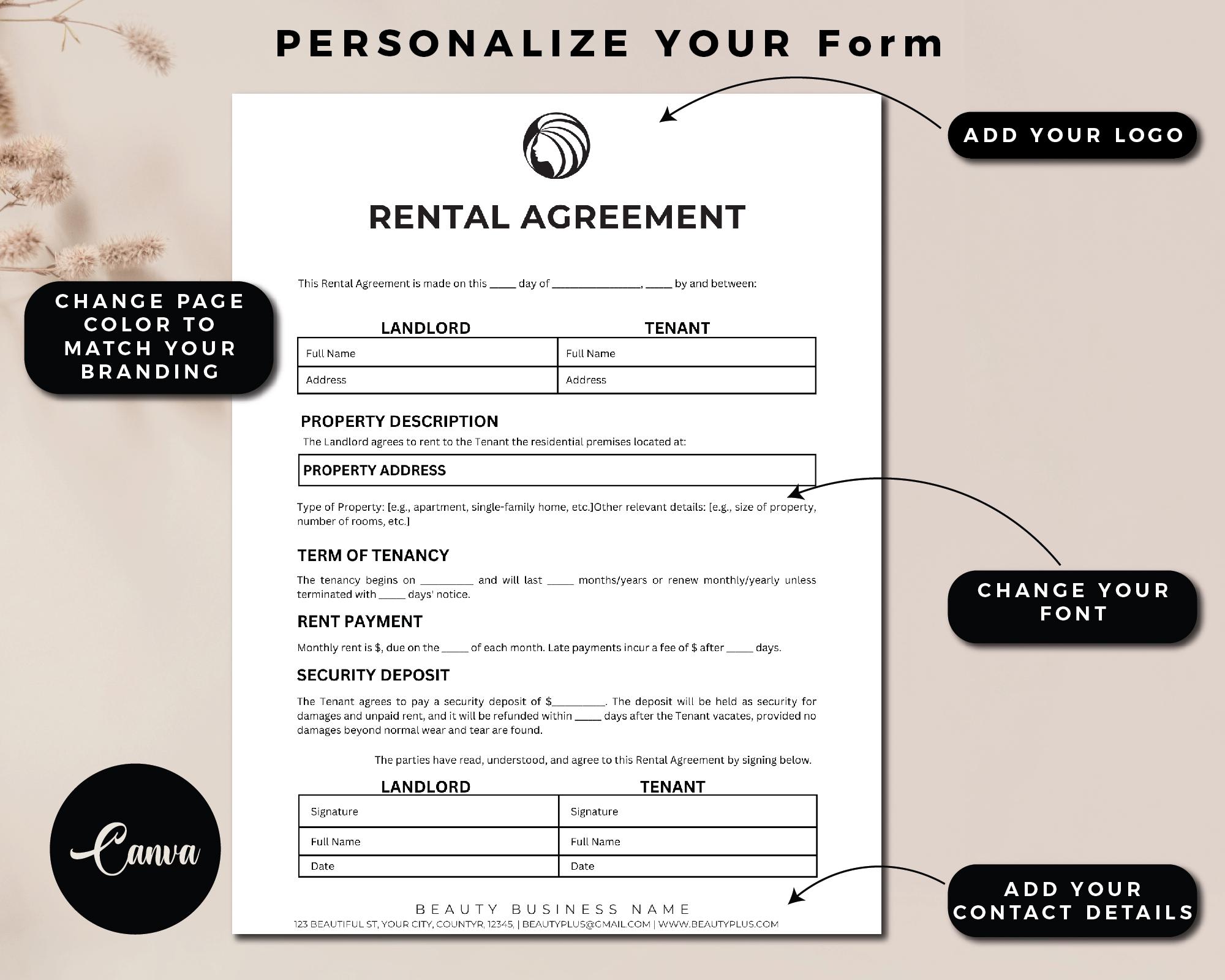 Basic Rental Agreement Template, Simple Rental Agreement Fillable ...