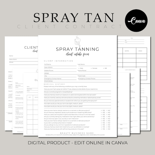 Spray Tan Consent Form, Tanning Consent, Spa Forms, Tanning Salon Forms, Editable Spray Tan, Spray Tan Aftercare Cards, Esthetician Consent