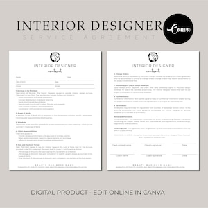 Interior Designer Contract Template, Client-Designer Agreement Template, Editable Service Contract, Interior Design Invoice, Contract Forms