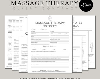Massage Therapist Forms Business Bundle, Massage Soap Notes, Editable Massage Consultation and Waiver, Spa Forms Templates, Printable Canva