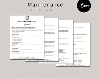Contrato de servicio de HVAC editable, formularios de contrato de servicio de HVAC, contratos de servicio, contrato de servicio de aire acondicionado, contrato de Canva, programa de contrato
