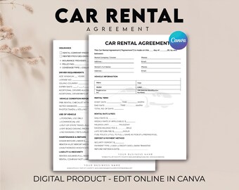 Editable Car Rental Contract Template, Car Rental Agreement Form, Vehicle Lease Contract, Vehicle Rental Agreement, Auto Rental Agreement