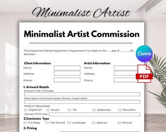 Artist Commission Contract Template, Artwork Contract Form, Printable Agreement for Art Commissions, One Page Artist Commission Contract