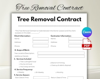 Tree Removal Contract Form, Editable Tree Removal Service Form, Simple Tree Removal Service Form Template, Printable Tree Removal Agreement
