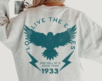 Bluza retro Philadelphia Eagles, okrągły dekolt w stylu boho dla kibica futbolu amerykańskiego