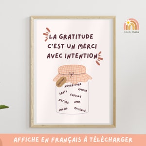 Affiche Gratitude - 'La gratitude c'est un merci avec intention' -  Affirmation positive, développement personnel, reconnaissance