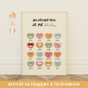 Affiche des émotions enfant, Affiche sentiments, Aujourd'hui je me sens, Gestion émotions, Coin calme, Psychologie, Décor salle de classe