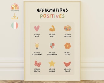 Positive Affirmations for Children - Poster of positive quotes, Children's Personal Development, Positive Thinking, Well-being, Mental Health