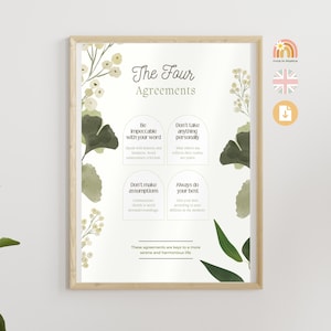 Póster tolteca de los Cuatro Acuerdos - Los Cuatro Acuerdos Toltecas, Póster tolteca de los Cuatro Acuerdos, Póster floral, Los 4 Acuerdos