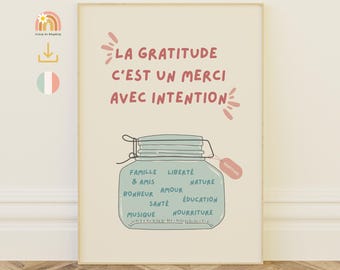 Gratitude poster "Gratitude is a thoughtful thank you" - Gratitude jar - Inspirational wall decoration - Law of Attraction