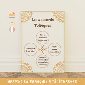Poster dei 4 Accordi Toltechi in francese: Spiritualità, Tranquillità e Saggezza, Decorazione spirituale, I 4 Accordi Toltechi
