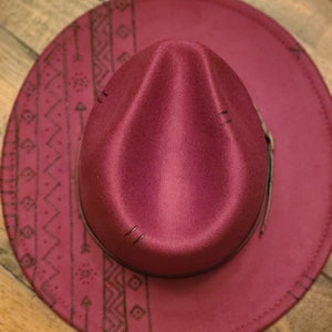 Custom Hand Burned Wide Brim Hat - Aztec Brim
