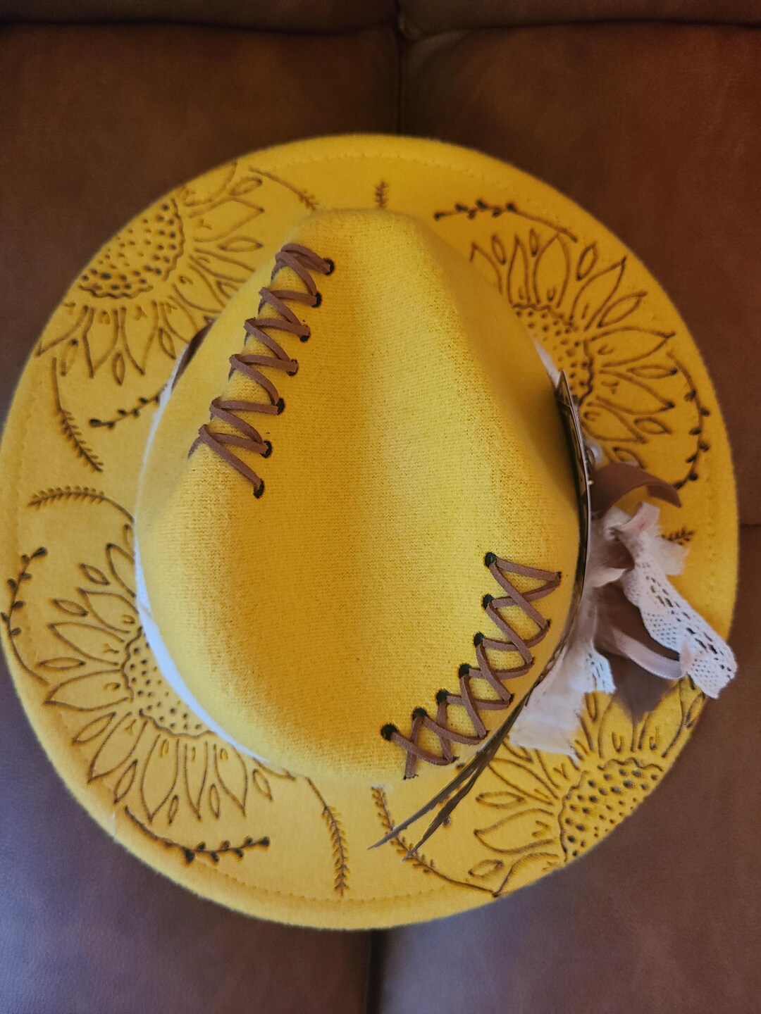 Custom Hand Burned Wide Brim Hat Sunflowers Boutique Finish - Etsy