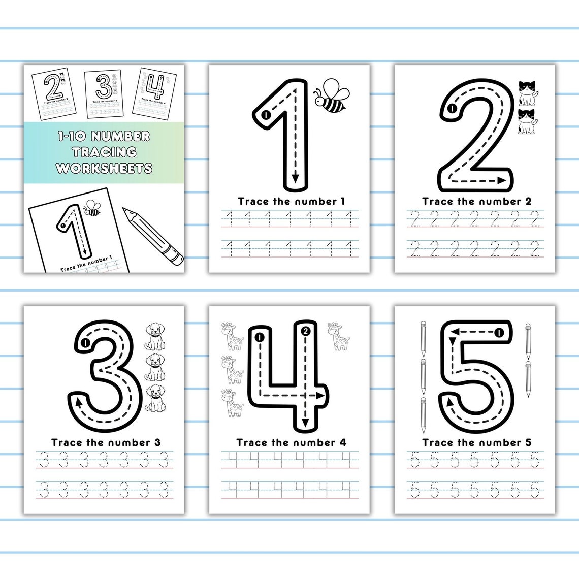 1-10 Number Tracing Worksheets, Printable Activity, 1-10 Worksheets ...