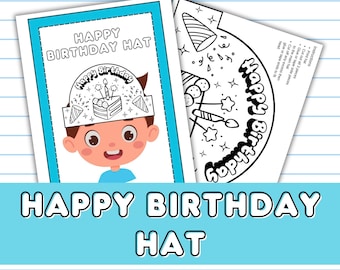 Sombrero de feliz cumpleaños, actividad para colorear, manualidad de sombrero, sombrero de papel, coronas de clase, actividad de clase, manualidad de feliz cumpleaños, actividad de diadema