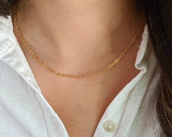 14k Gold-Filled Necklace Chunky Paperclip Chain Necklace, Adjustable,waterproof chain, hypoallergenic, layer chain necklace, thick link chai