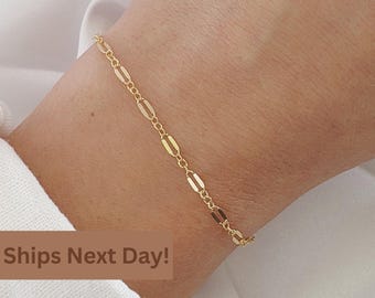 14k Gold-Filled Sparkle Bracelet, Gold Chain Bracelets, Thin Unique Chain Bracelet, Gift for Her, Dainty Minimalist Chain, Handmade Jewelry.