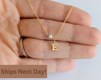Gold Pearl Custom Initial Necklace, Real Pearl Necklace, 14k Gold-Filled Chain, Gift for Her, Jewelry for Women Dainty Toddler Necklace Gift