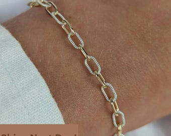 Gold and Silver Bracelet, Mixed Metal Bracelet, Two Tone Chain Bracelet, Dainty Paperclip Bracelet, Minimalist Stacking Jewelry