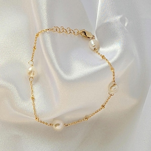 14k Gold-Filled Satellite Chain Fresh Water Pearl Bracelet, waterproof chain, Bridal jewelry, Hypoallergenic, bridesmaid gift.