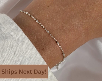 Sterling Silver Satellite Chain Bracelet, Dainty 925 Silver Bracelet for Women, Layering Silver Jewelry, Custom Fit, Minimalist Gift for Her
