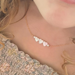 Girl Heart Necklace, 14k Gold-Filled Chain Heart Pearl Necklace, Gold Heart Jewelry, Girl Birthday gift, Toddler birthday present, teen gift