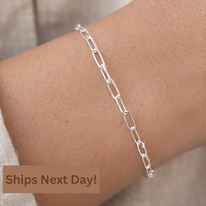 Sterling Silver Paperclip Chain Bracelet | Dainty 925 Link Bracelet for Women | Everyday Minimalist Jewelry