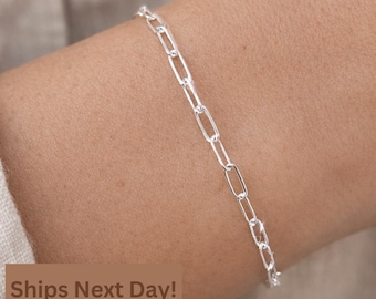 Sterling Silver Paperclip Chain Bracelet | Dainty 925 Link Bracelet for Women | Everyday Minimalist Jewelry