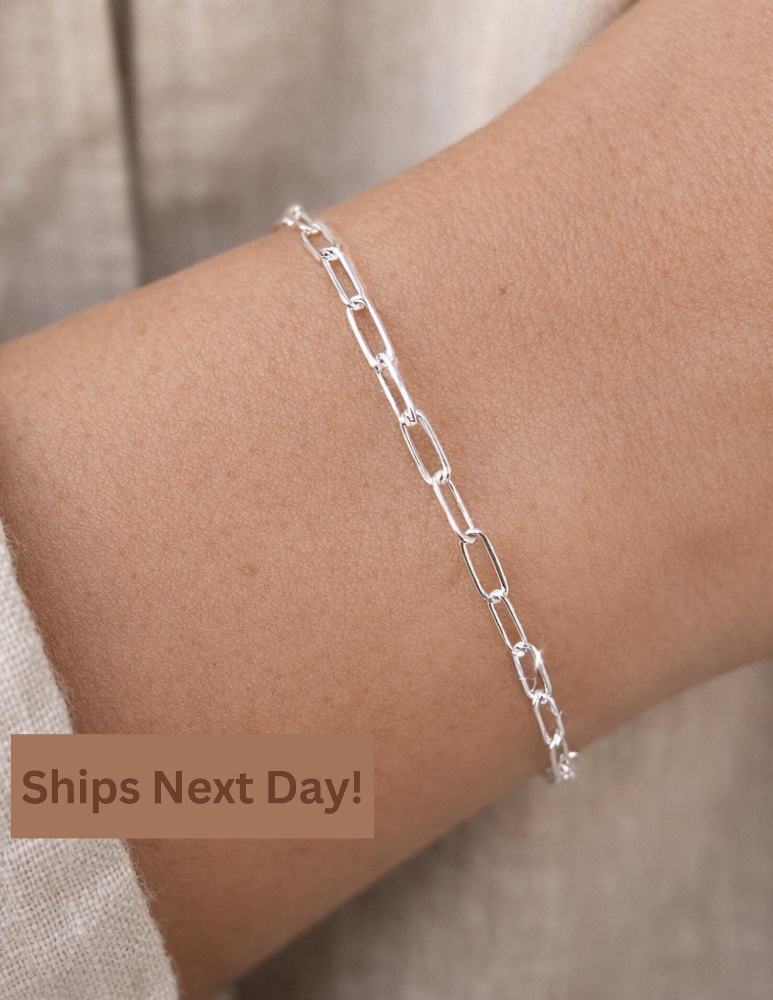 Sterling Silver Paperclip Chain Bracelet | Dainty 925 Link