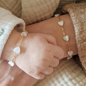 Mommy and Me Matching Gold Heart Bracelets, 14k Gold Filled Mother Daughter Jewelry, Personalized Shower Gift, Gold heart Baby Bracelet gift