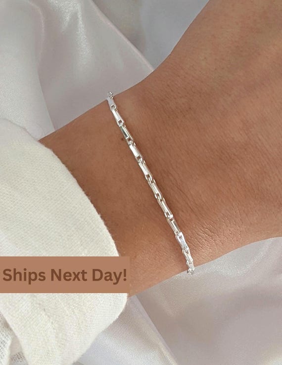 Sterling Silver Chain Bracelet, Silver Snake Chain Bracelets, Unique Chain Bracelet, Gift for Her, Minimalist Chain, Stackable  Bracelet.