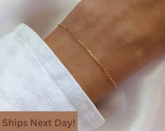 14k Solid Gold Paperclip Chain Bracelet – Fine Jewelry, Real Gold Heirloom Bracelet, Luxury Minimalist Jewelry, Gift for Her
