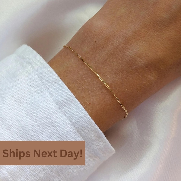 Pulsera de cadena de clip de oro macizo de 14k – Joyería fina, pulsera de oro auténtico de herencia familiar, joyería minimalista de lujo, regalo para ella