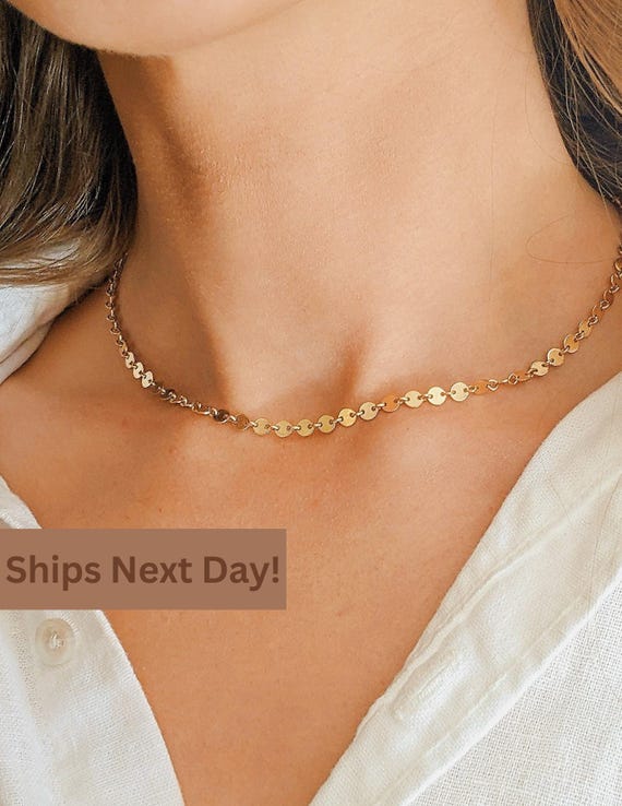 Elegant Luxury 14K Gold filled Disc Chain Necklace Sequin Dainty Chain Simple Gold Everyday Jewelry Gift for Her Layer Chain Necklace. Etsy