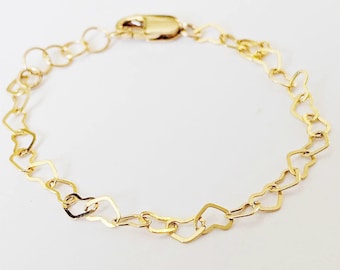 14k Gold-Filled Chain Toddler Bracelet, Kid's Heart Bracelet, Dainty Gold Bracelet, Chained heart Bracelet, Gold Chain Bracelet.
