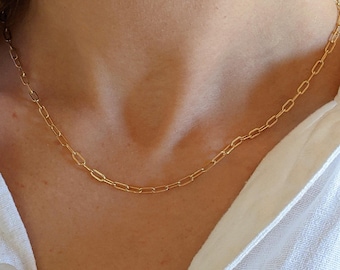 14k Gold-Filled Necklace Chunky Paperclip Chain Necklace, Adjustable,waterproof chain, hypoallergenic, layer chain necklace, Thick Link.